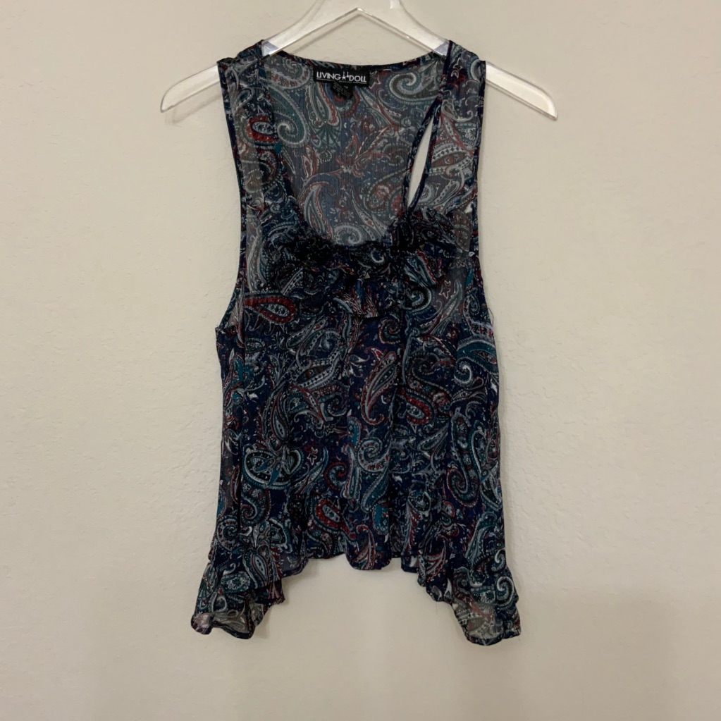Sheer Paisley Sleeveless Print Top.